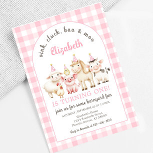 Pink Farm Animal Birthday Invitation