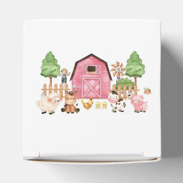 Pink Farm Animals Baby Shower Favour Box (Top)