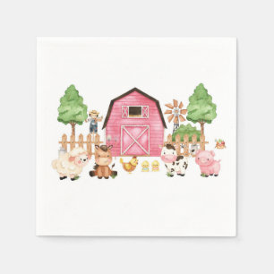 Pink Farm Animals Baby Shower Napkin