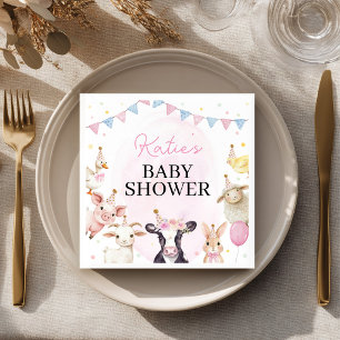 Pink Farm Animals Baby Shower Napkin