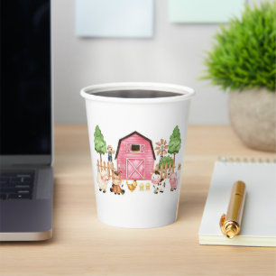 Pink Farm Animals Baby Shower Paper Cups