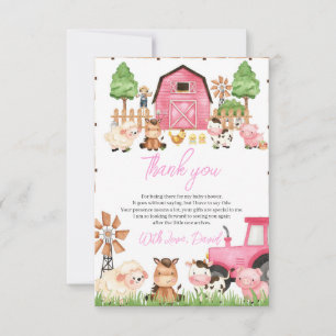Pink Farm Animals Baby Shower Thank You Card