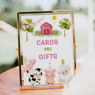 Pink Farm animals birthday party Cards and gifts Poster