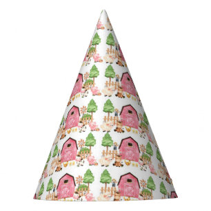Pink Farm Animals Birthday  Party Hat