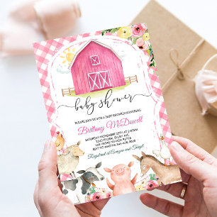 Pink Farm Animals Girl Baby Shower Invitation
