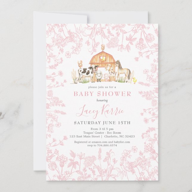 Pink Farm Baby Shower invitation (Front)
