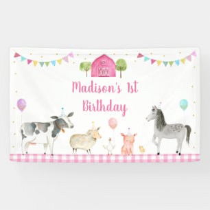 Pink Farm Barnyard Birthday Banner