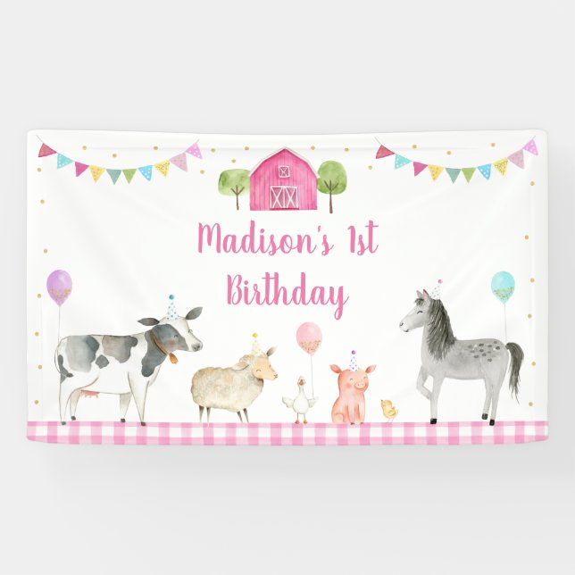 Pink Farm Barnyard Birthday Banner (Horizontal)