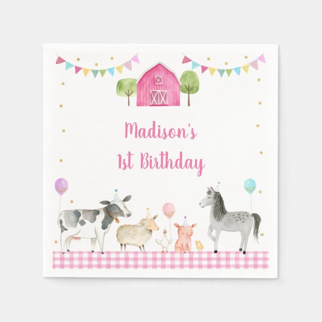 Pink Farm Barnyard Birthday Napkin (Front)