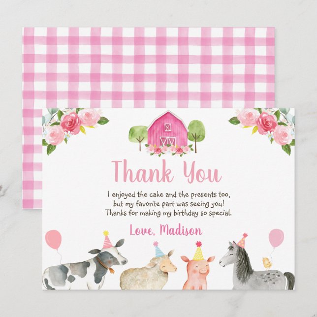 Pink Farm Barnyard Birthday Thank You (Front/Back)