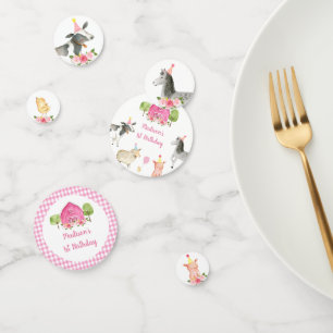 Pink Farm Barnyard Floral Birthday Confetti