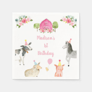 Pink Farm Barnyard Floral Birthday Napkin