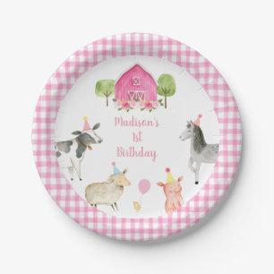 Pink Farm Barnyard Floral Birthday Paper Plate