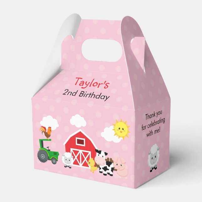 Pink Farm Barnyard Girls Birthday Gable Favour Box (Front Side)