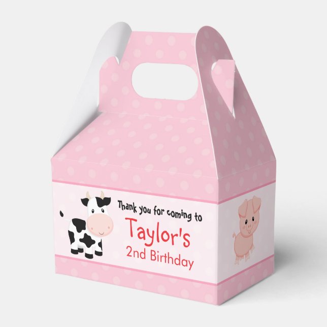 Pink Farm Birthday Party Favour Box (Girl) (Front Side)