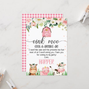 Pink Farm Birthday Thank You Card