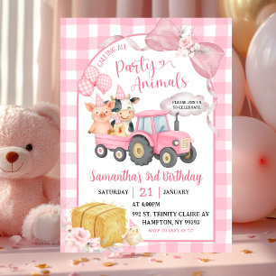 Pink Farm Calling All Party Animals Girl Birthday Invitation