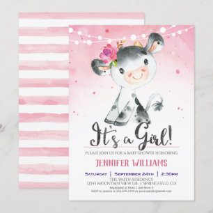 Pink Farm Cow Baby Shower Girl Invitation