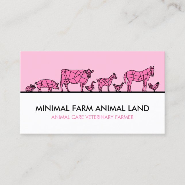 Pink Farm Duck Cow Goat Donkey Chicken Pig Business Card (Front)