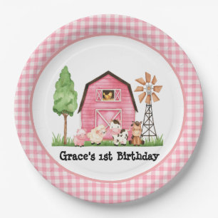 Pink Farm First Birthday Plates