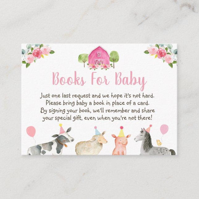 Pink Farm Floral Baby Shower Book Request Enclosure Card (Front)