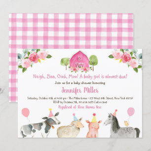 Pink Farm Floral Barnyard Baby Shower Invitation