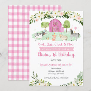 Pink Farm Floral Birthday Invitation