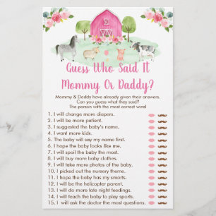 Pink Farm Floral Guess Who Said It Shower Game