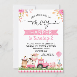Pink Farm Have You Heard The  Moos Birthday Invitation
