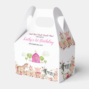 Pink Farm House Animals Barnyard 1st Birthday Favour Box