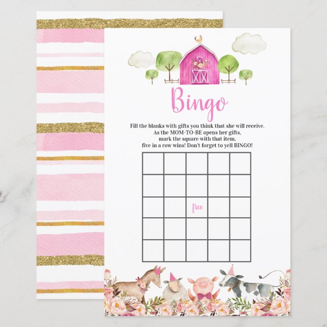 Pink Farm House Animals Barnyard Bingo Games (Front/Back)