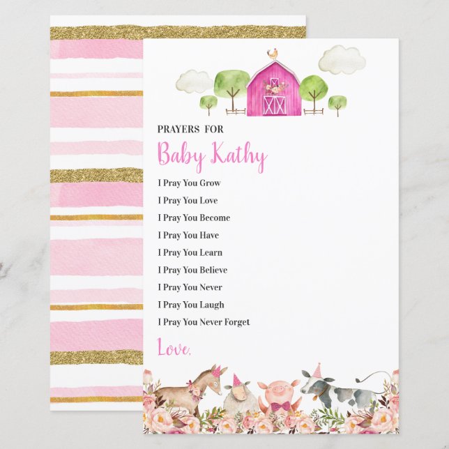 Pink Farm House Animals Barnyard Prayers for Baby (Front/Back)