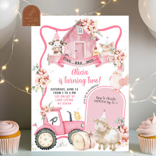 Pink Farm Kids Birthday Invitation