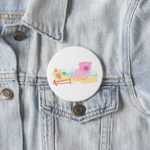 Pink Farm Pig  7.5 Cm Round Badge
