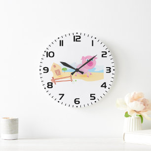 Pink Farm Pig  Large Clock