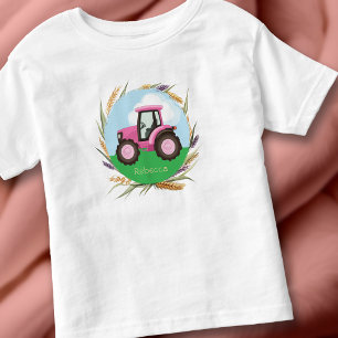 Pink Farm Tractor Girls Cute Personalised Toddler T-Shirt