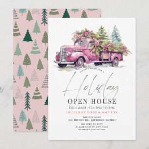 Pink Farm Truck Christmas Holiday Open House Invitation