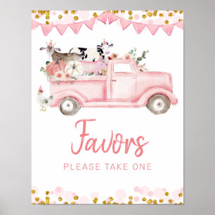 Pink Farm Truck Pumpkin Drive By Birthday Favours Poster