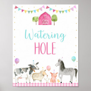 Pink Farm Watering Hole Birthday Sign