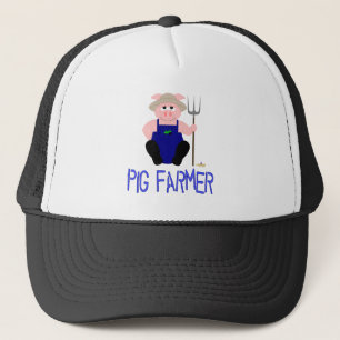 Pink Farmer Pig Blue Pig Farmer Trucker Hat