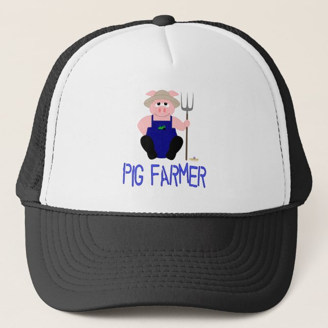 Pink Farmer Pig Blue Pig Farmer Trucker Hat (Front)