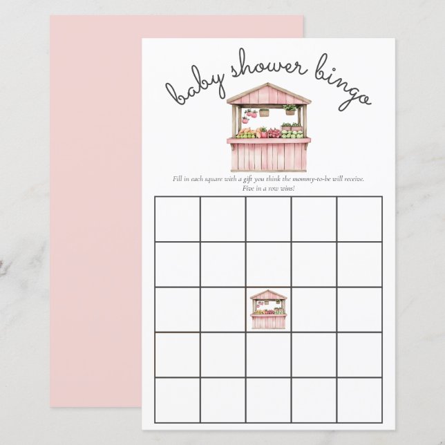 Pink Farmers Market Baby Girl Shower Bingo Game (Front/Back)