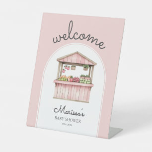Pink Farmers Market Baby Shower Welcome Pedestal Sign