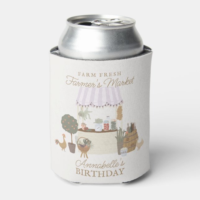 Pink Farmers Market Farm Fresh Birthday Favours Can Cooler (Can Front)