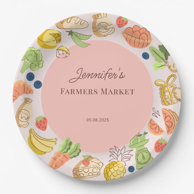 Pink Farmers Market Farm Fresh Birthday Paper Plate (Front)