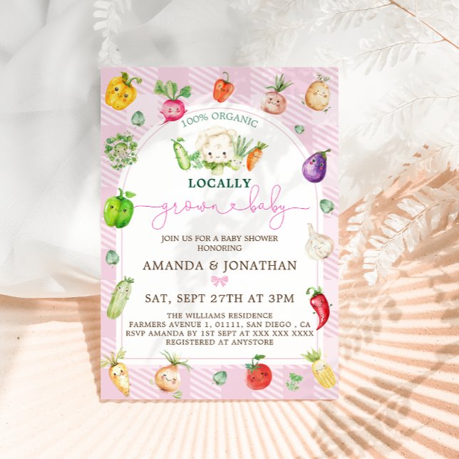 Pink Farmers Market Locally Grown Baby Shower Invitation (Creator Uploaded)