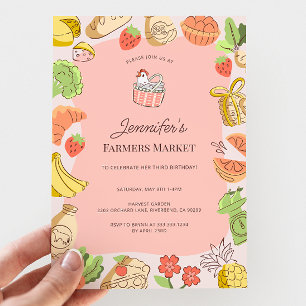 Pink Farmers Market Organic Farm Fresh Birthday Invitation