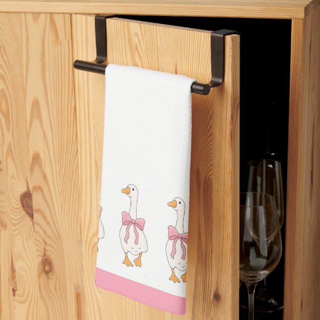 Pink Farmhouse Goose Kitchen Towels (Thirds Fold)
