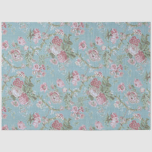Pink Farmhouse Roses on Blue Background Tissue Paper