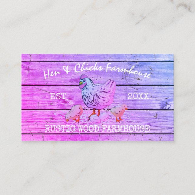 Pink Farmhouse Wooden Rustic Chicks Hen Business Card (Front)